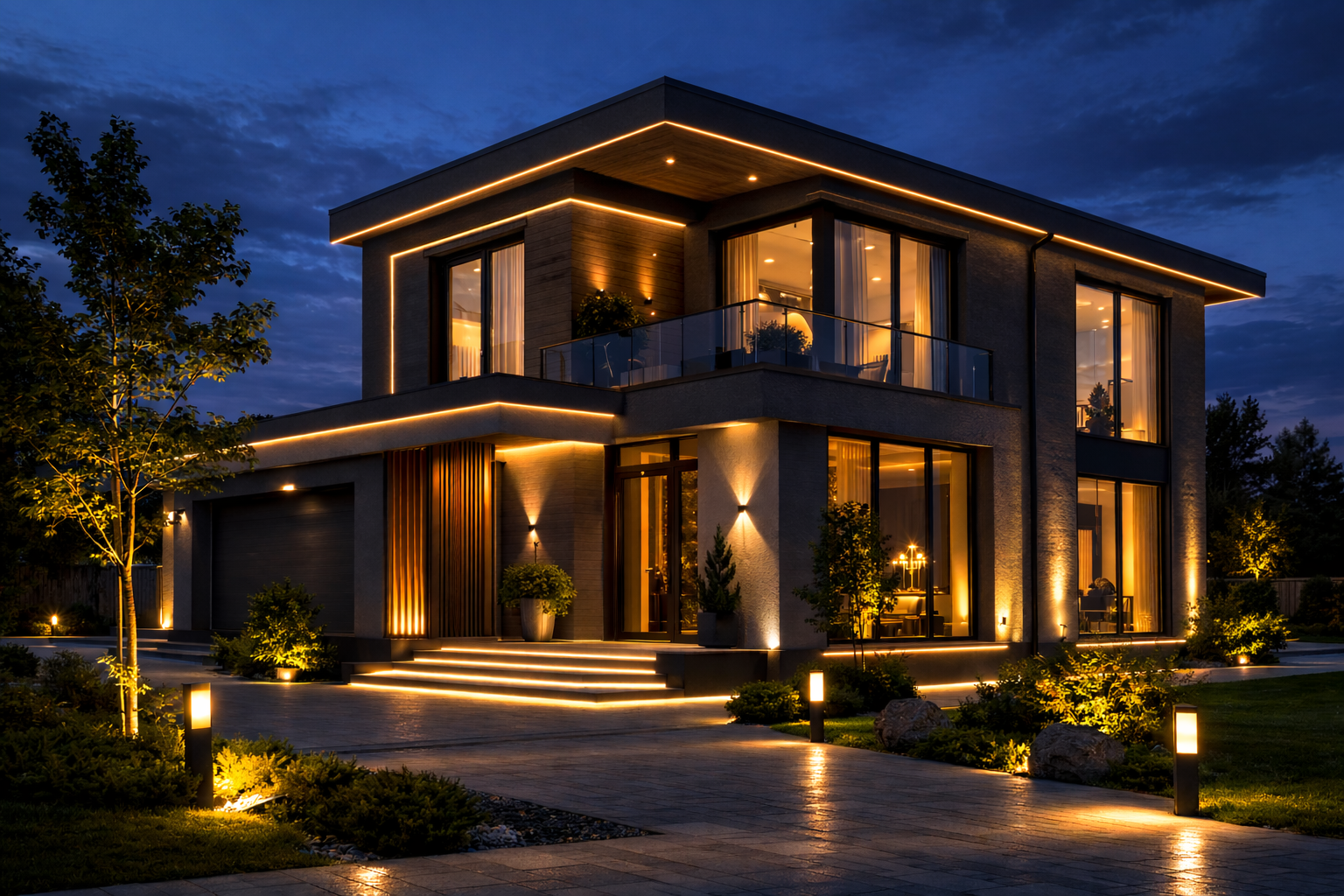 Контурная подсветка фасада дома в Ижевске — проект от СветСатурн