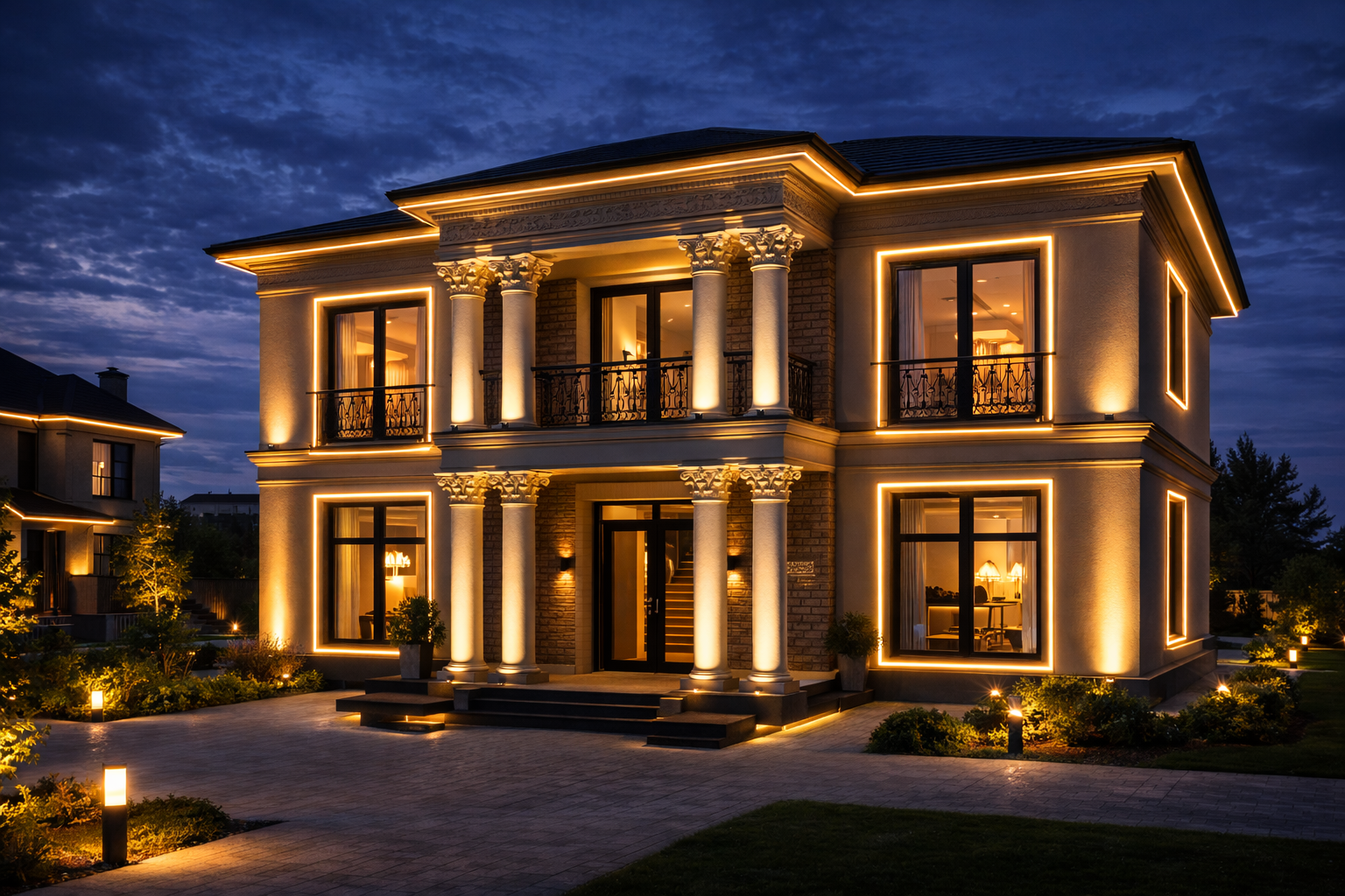 Акцентная подсветка колонн и входной группы в Ижевске — проект от СветСатурн