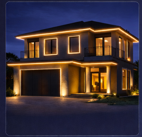 Контурная подсветка фасада дома