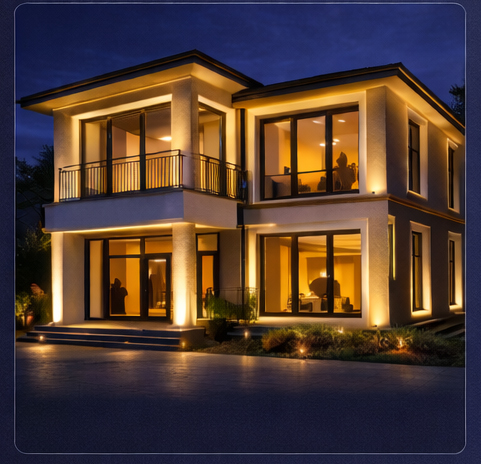 Подсветка окон и архитектурных линий фасада